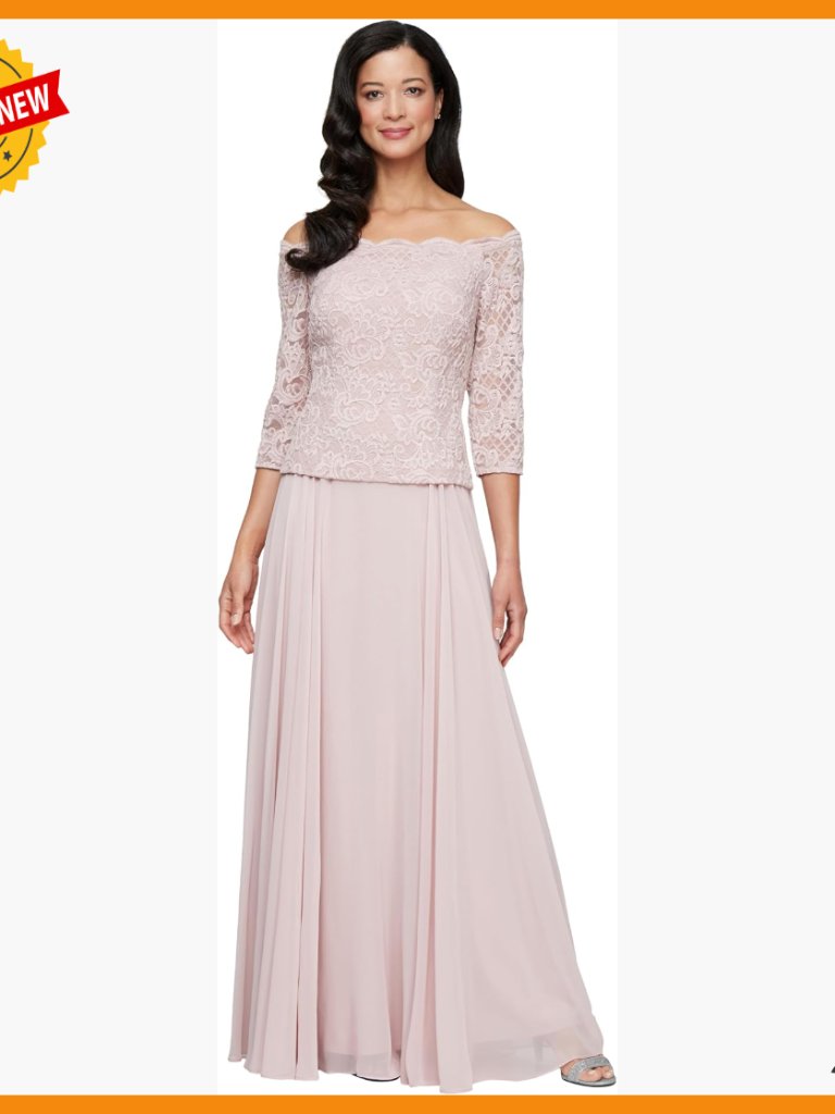 Long Stretch Lace Off Shoulder Formal Dress Mother Bride Petite Regular